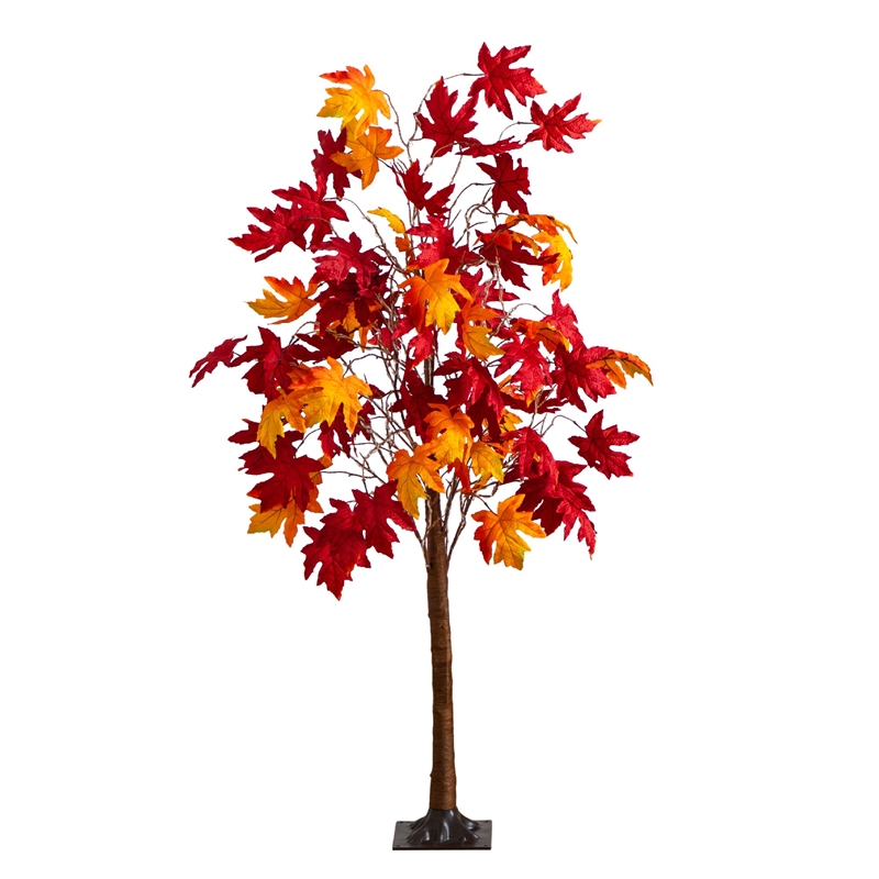 Nearly Natural 5ft Pre-Lit Autumn Weeping Maple Fall Tree w/ 240 Warm White LED