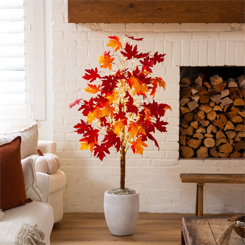 Nearly Natural 5ft Pre-Lit Autumn Weeping Maple Fall Tree w/ 240 Warm White LED
