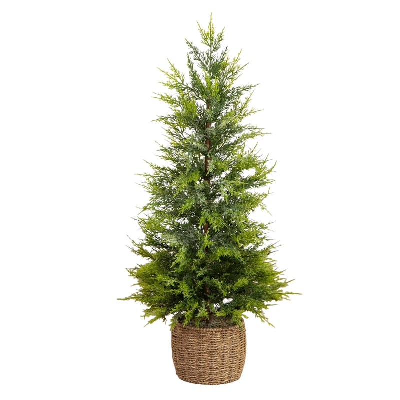 Nearly Natural 3ft Pre-Lit Lightly Snowed Cypress Christmas Tree with 38 LED