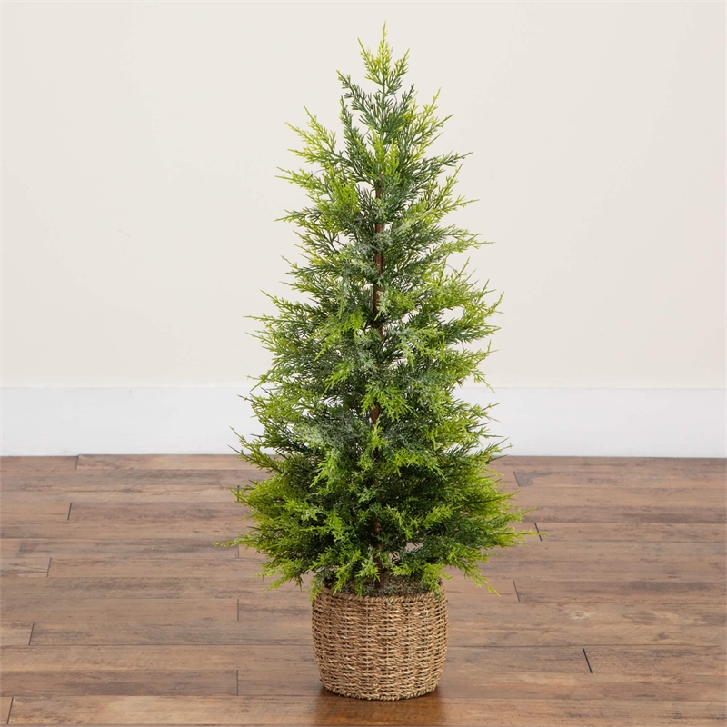 Nearly Natural 3ft Pre-Lit Lightly Snowed Cypress Christmas Tree with 38 LED