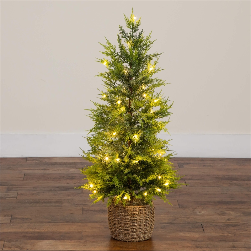 Nearly Natural 3ft Pre-Lit Lightly Snowed Cypress Christmas Tree with 38 LED