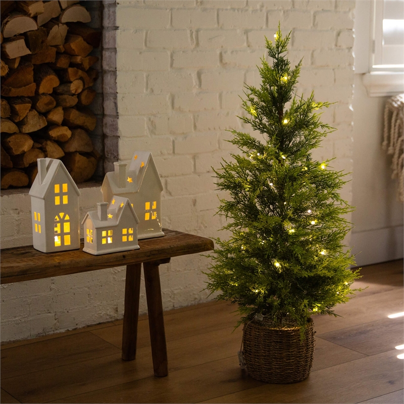 Nearly Natural 3ft Pre-Lit Lightly Snowed Cypress Christmas Tree with 38 LED