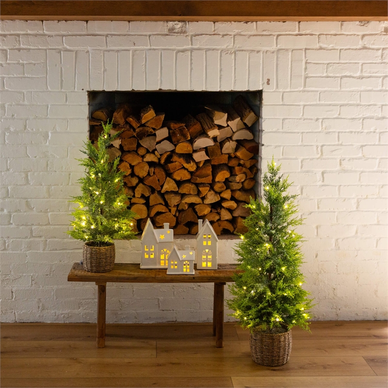 Nearly Natural 3ft Pre-Lit Lightly Snowed Cypress Christmas Tree with 38 LED