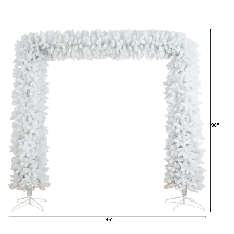 Nearly Natural 8ft Artificial Holiday White Christmas Pine Archway in White