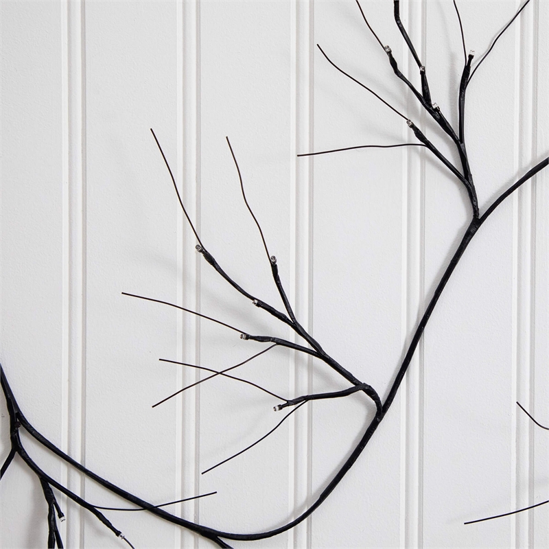 Nearly Natural 6.5ft Pre-Lit Artificial Halloween Black Twig Garland w/ 48 LED