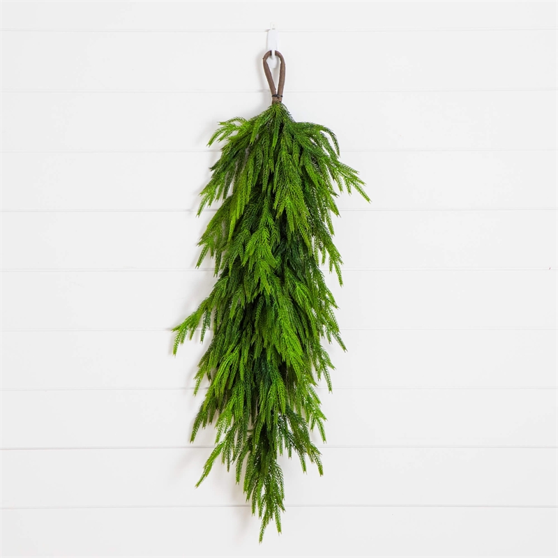 Nearly Natural 3ft Artificial Real Touch Norfolk Island Pine Teardrop in Green