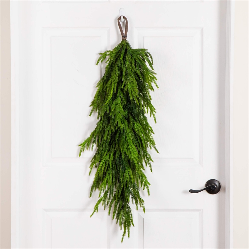 Nearly Natural 3ft Artificial Real Touch Norfolk Island Pine Teardrop in Green