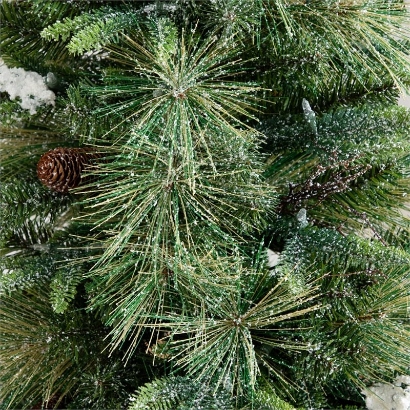 Nearly Natural 4ft Pre-Lit Mixed Pine Snowed Christmas Tree in Planter