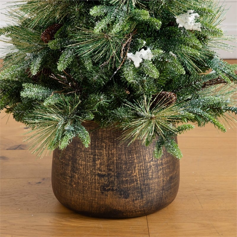 Nearly Natural 4ft Pre-Lit Mixed Pine Snowed Christmas Tree in Planter