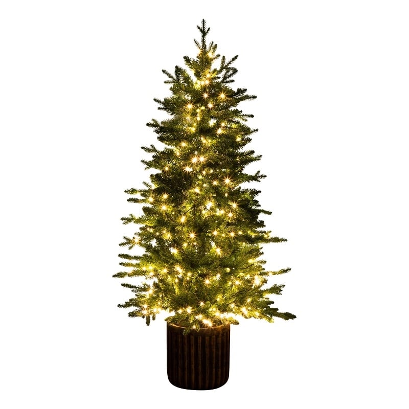 Nearly Natural 4.5ft Pre-Lit Green Christmas Tree in Planter w/ 60 Clear LED