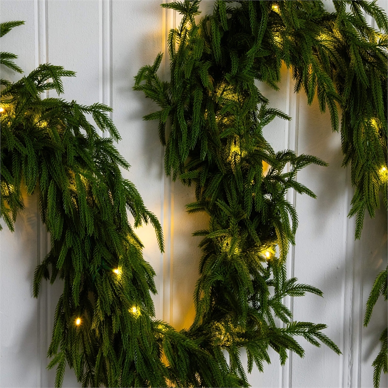 Nearly Natural 9ft Pre-Lit Real Touch Norfolk Island Pine Garland w/ 50 LED