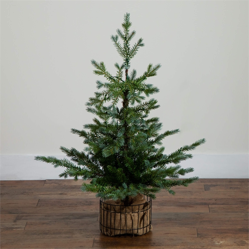 Nearly Natural 3ft Pre-Lit Christmas Tree in Jute Wire Planter