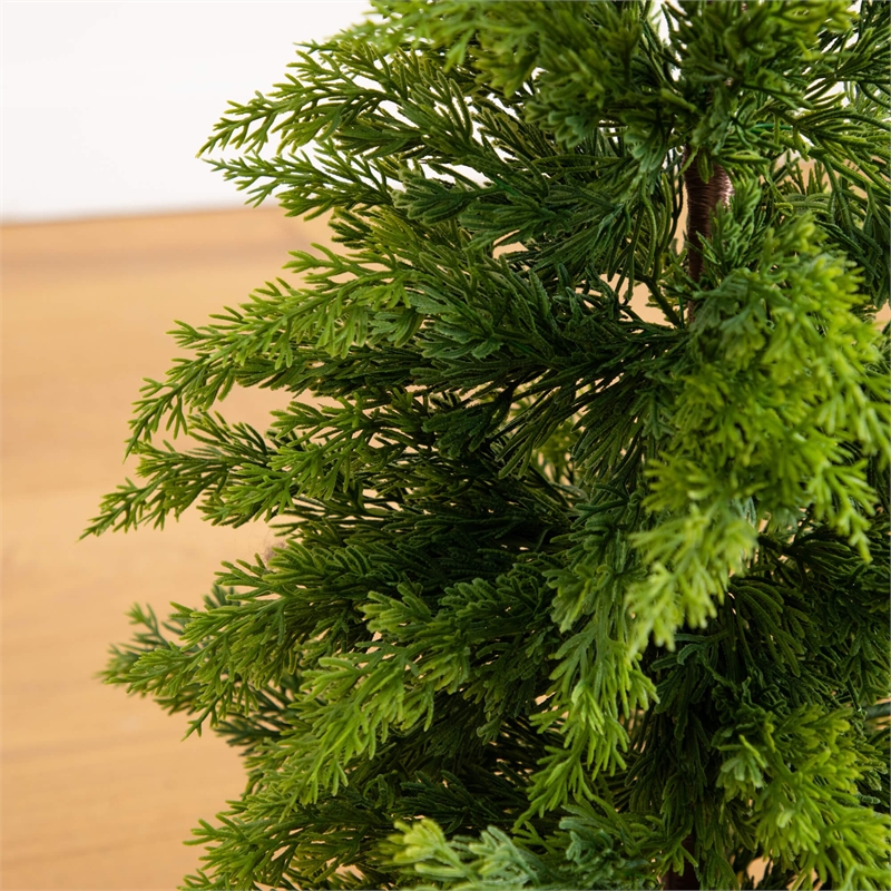 Nearly Natural 3ft Artificial Cypress Topiary Green Christmas Tree