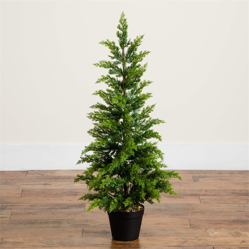 Nearly Natural 3ft Artificial Cypress Topiary Green Christmas Tree