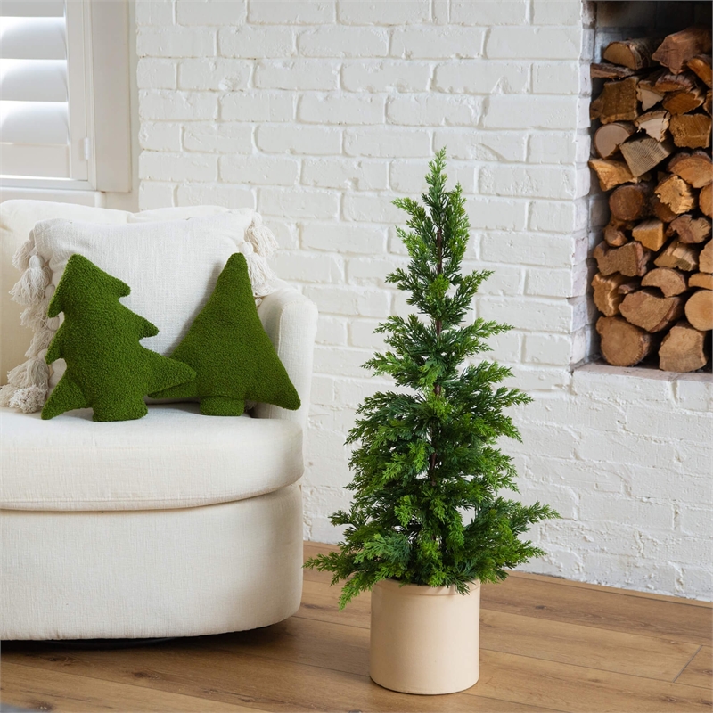 Nearly Natural 3ft Artificial Cypress Topiary Green Christmas Tree