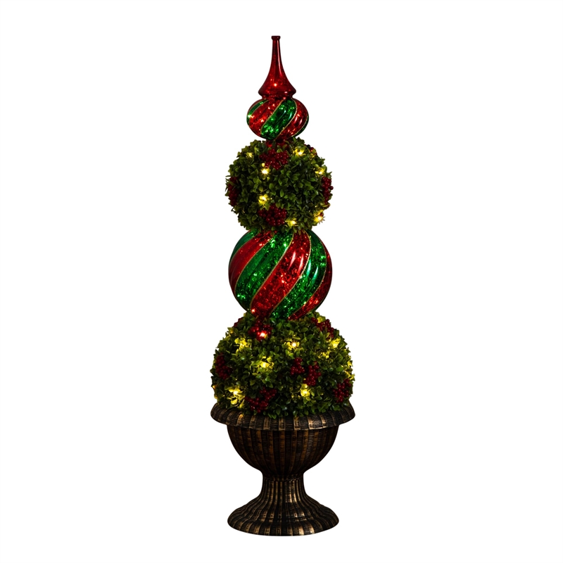 Nearly Natural 3ft Pre-Lit Christmas Ornament Boxwood Topiary Tree w/ 70 LED
