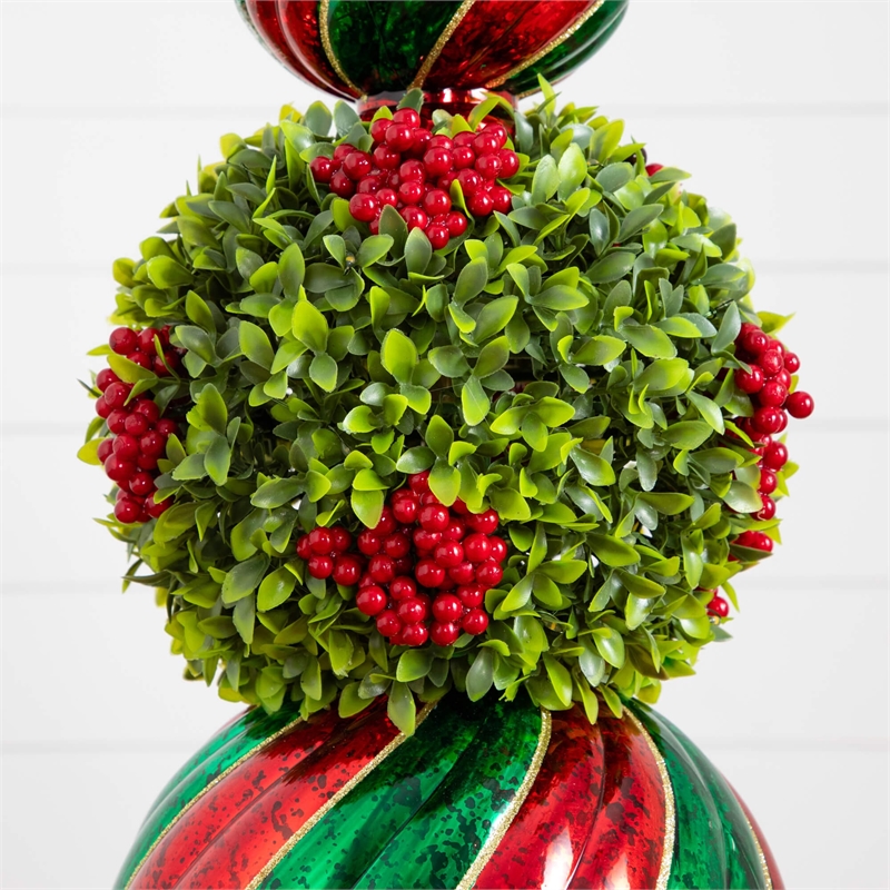 Nearly Natural 3ft Pre-Lit Christmas Ornament Boxwood Topiary Tree w/ 70 LED