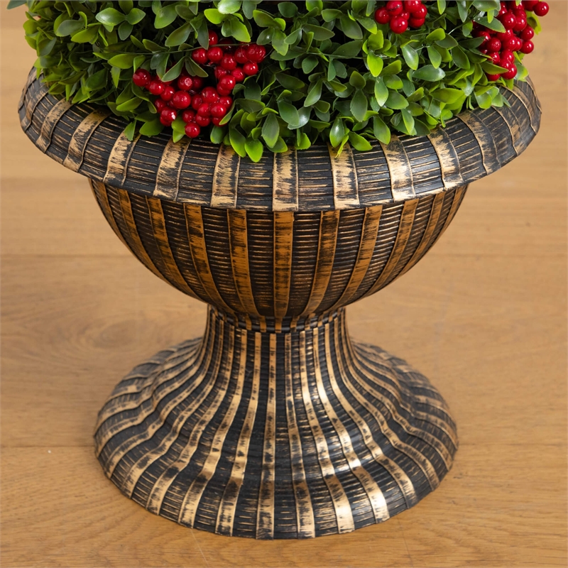 Nearly Natural 3ft Pre-Lit Christmas Ornament Boxwood Topiary Tree w/ 70 LED