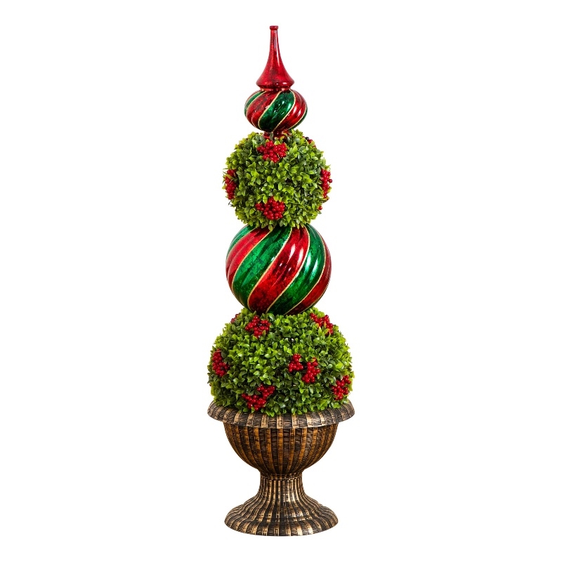 Nearly Natural 3ft Pre-Lit Christmas Ornament Boxwood Topiary Tree w/ 70 LED