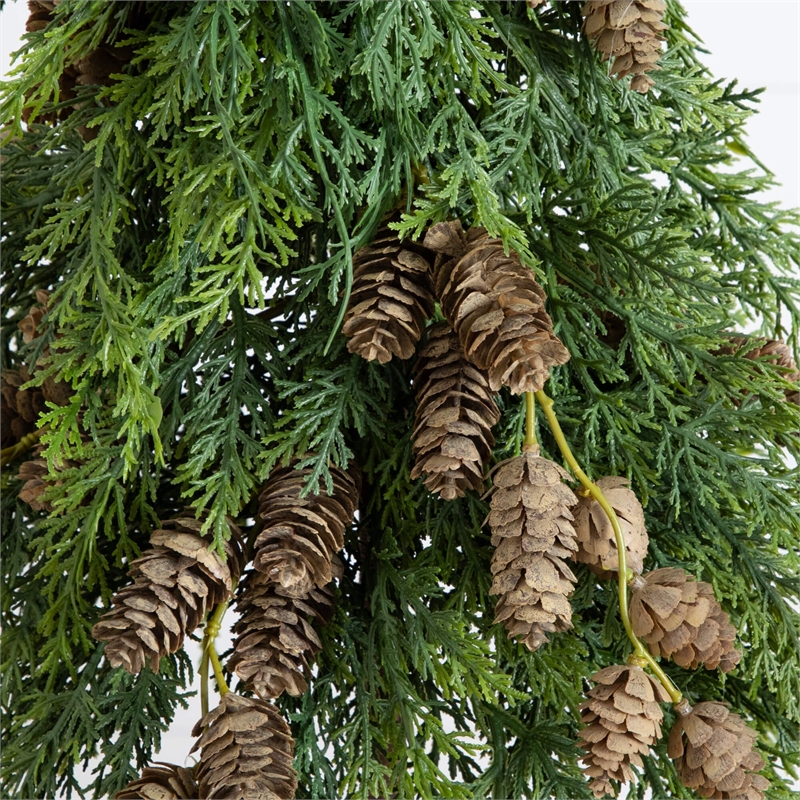 Nearly Natural 2ft Down Swept Cedar Christmas Tree w/ Pinecones in Planter