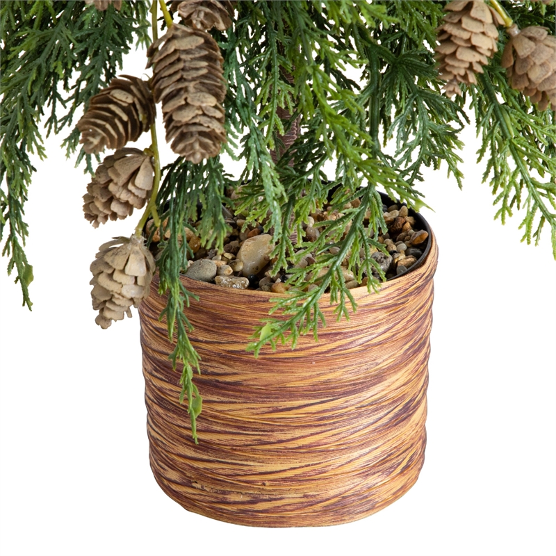Nearly Natural 2ft Down Swept Cedar Christmas Tree w/ Pinecones in Planter
