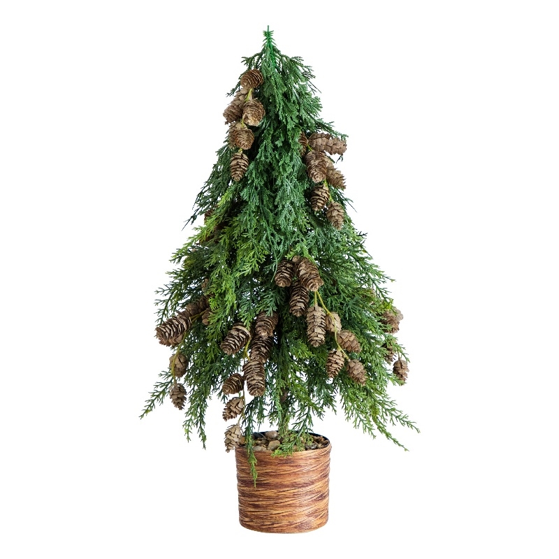 Nearly Natural 2ft Down Swept Cedar Christmas Tree w/ Pinecones in Planter