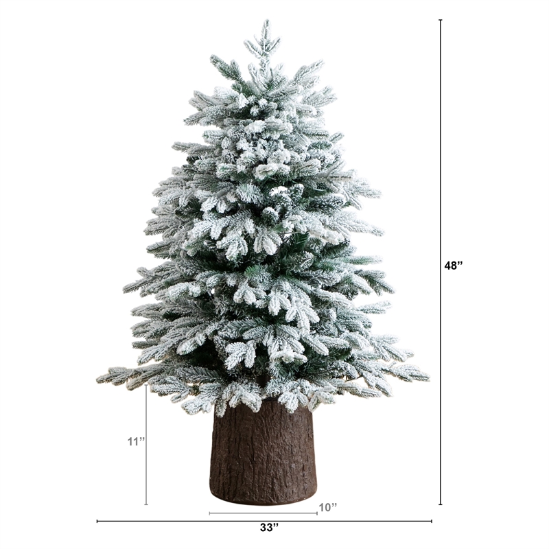 Nearly Natural 4ft Pre-Lit Flocked Christmas Tree w/ 100 Warm White LED Lights