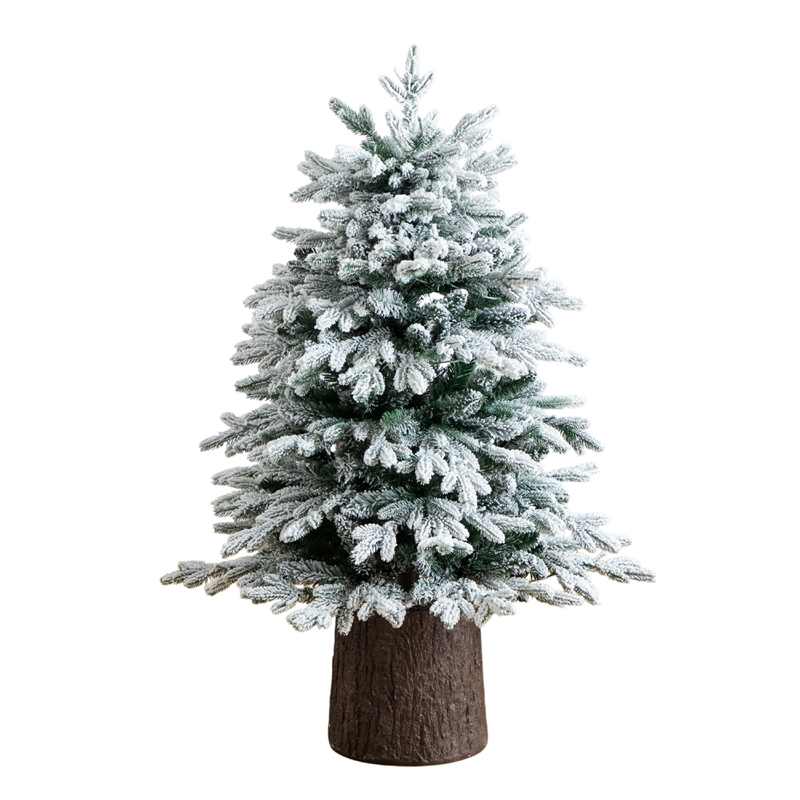 Nearly Natural 4ft Pre-Lit Flocked Christmas Tree w/ 100 Warm White LED Lights