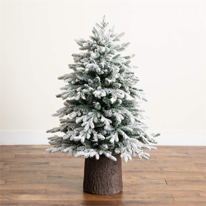Nearly Natural 4ft Pre-Lit Flocked Christmas Tree w/ 100 Warm White LED Lights