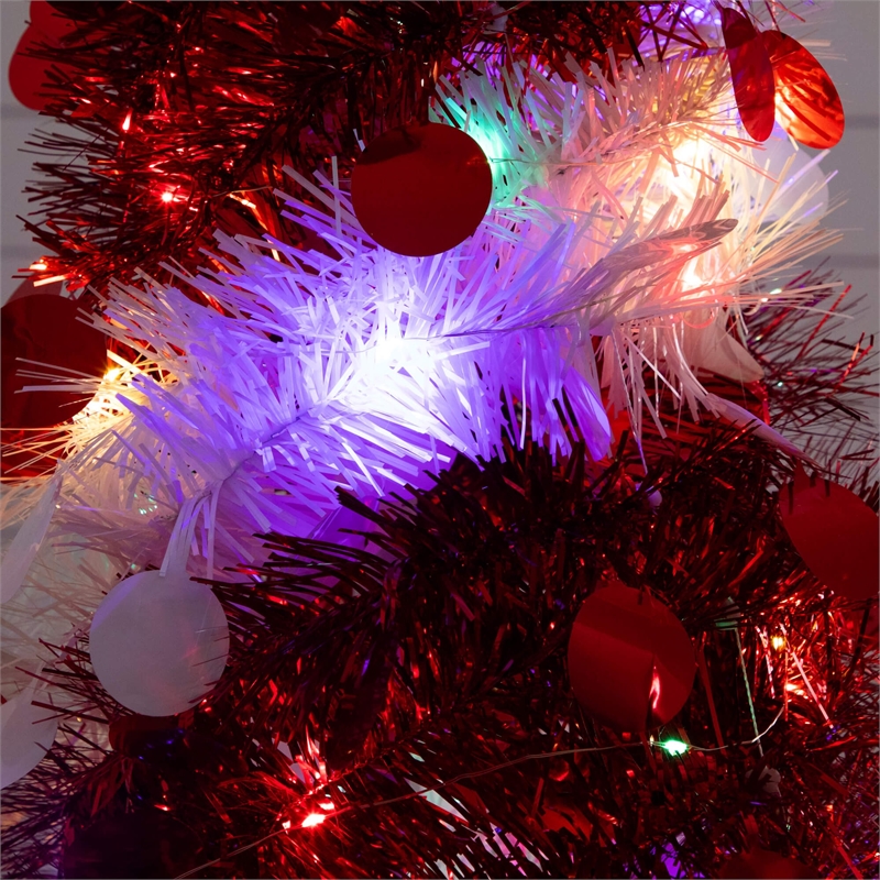 Nearly Natural 4ft Pre-Lit Pop up Red & White Tinsel Christmas Tree with 50 LED