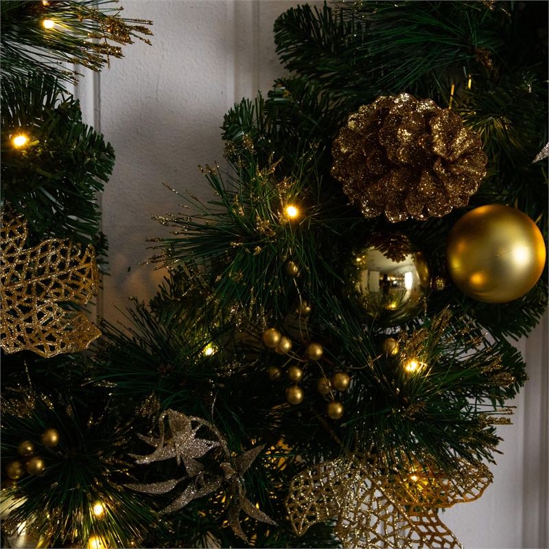 Nearly Natural 9ft Pre-Lit Golden Frosted Christmas Garland w/ 50 Warm White LED