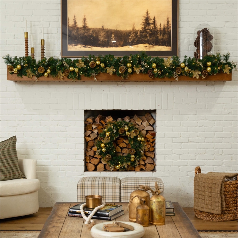 Nearly Natural 9ft Pre-Lit Golden Frosted Christmas Garland w/ 50 Warm White LED