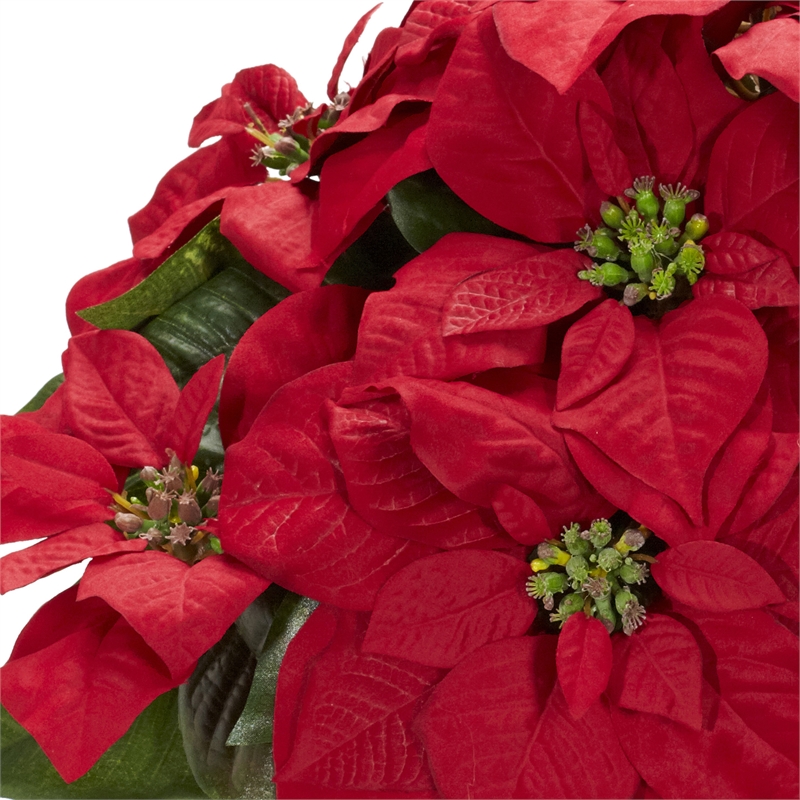 Nearly Natural Poinsettia with Decorative Vase Silk Arrangement in Red