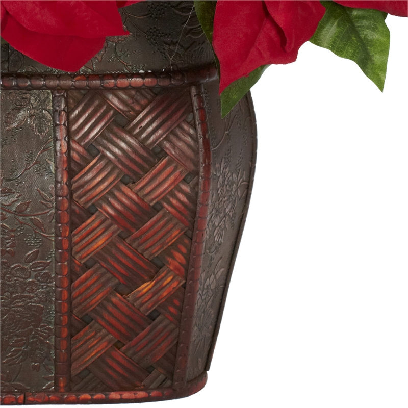 Nearly Natural Poinsettia with Decorative Vase Silk Arrangement in Red