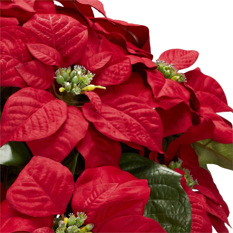 Nearly Natural Poinsettia with Metal Planter Silk Flower Arrangement in Red