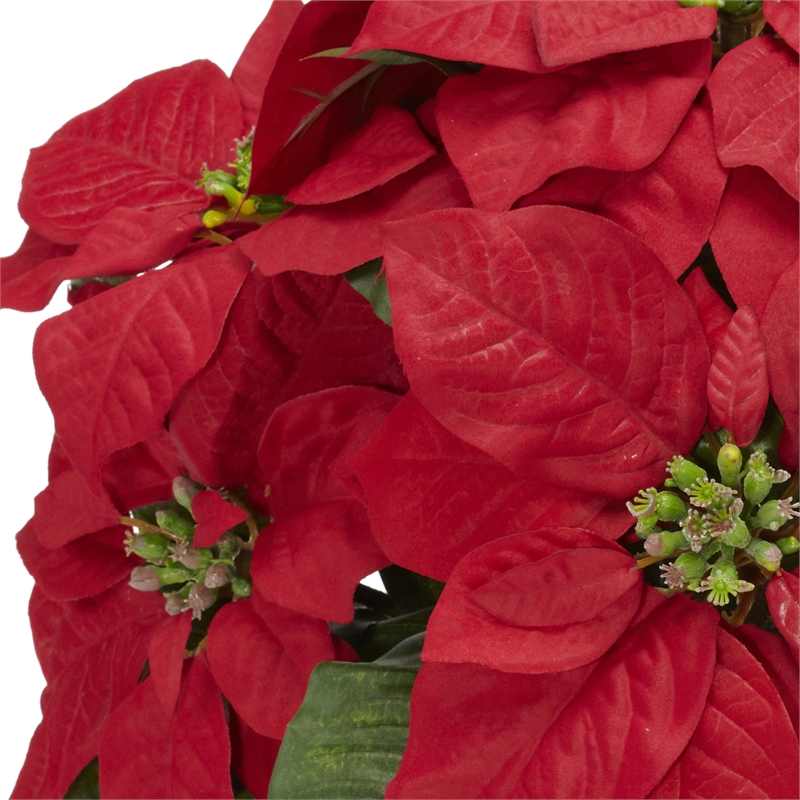 Nearly Natural Poinsettia with Ceramic Vase Silk Flower Arrangement in Red