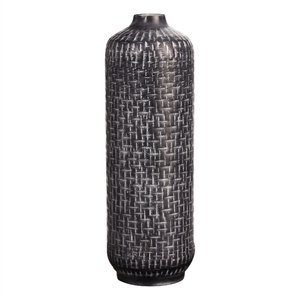 Nearly Natural 21&quot Embossed Metal Cylinder Vase in Gray