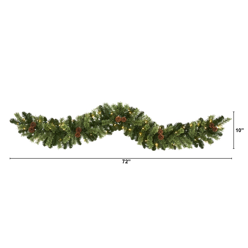Nearly Natural 6ft Christmas Artificial Garland w/50 Clear LED Light