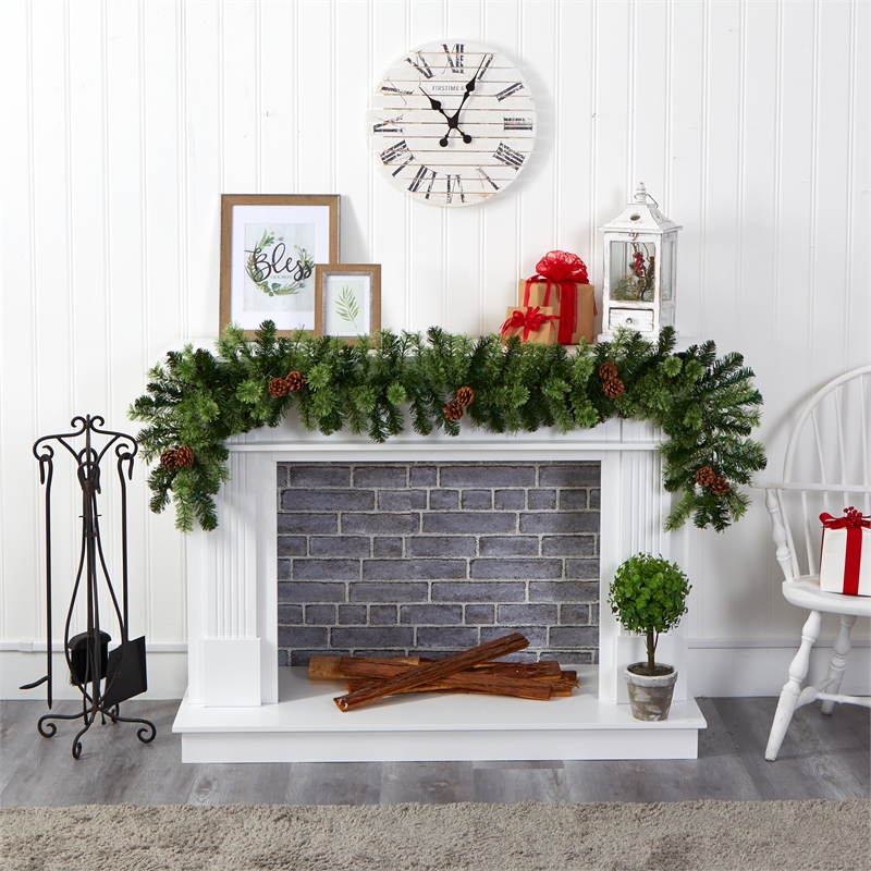Nearly Natural 6ft Christmas Artificial Garland w/50 Clear LED Light