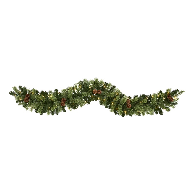 Nearly Natural 6ft Christmas Artificial Garland w/50 Clear LED Light
