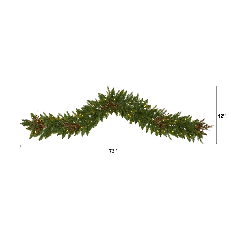 Nearly Natural 6ft Christmas Pine Artificial Garland w/ 50 Warm White LED