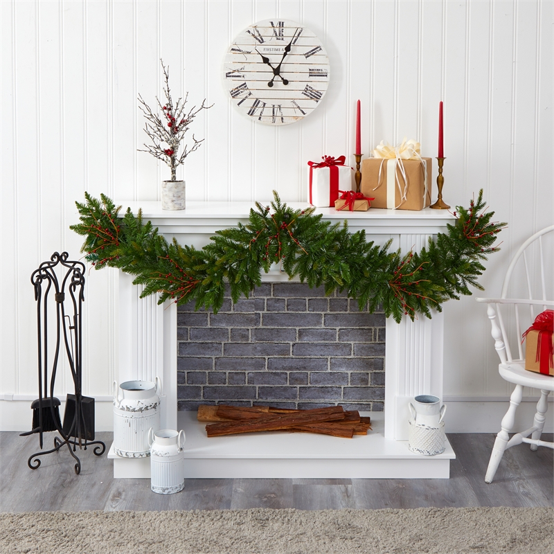 Nearly Natural 6ft Christmas Pine Artificial Garland w/ 50 Warm White LED