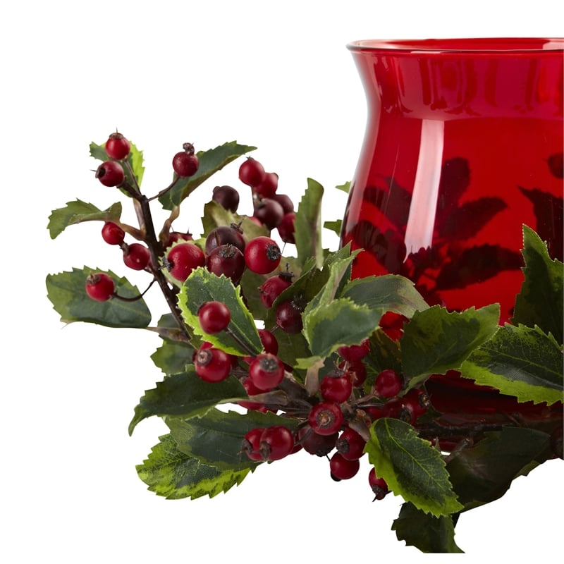 Nearly Natural Holly Berry Candelabrum in Red