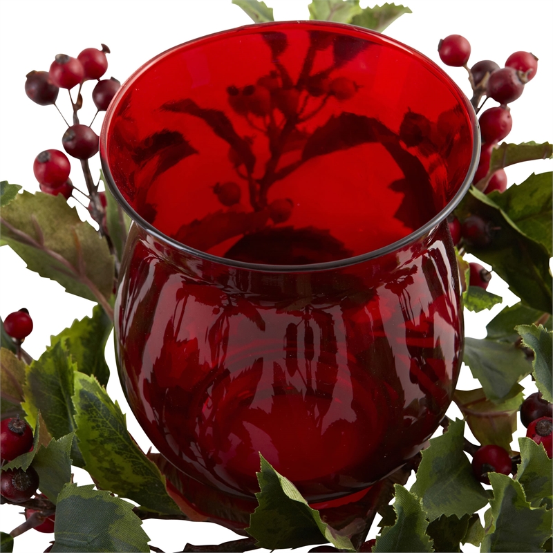 Nearly Natural Holly Berry Candelabrum in Red