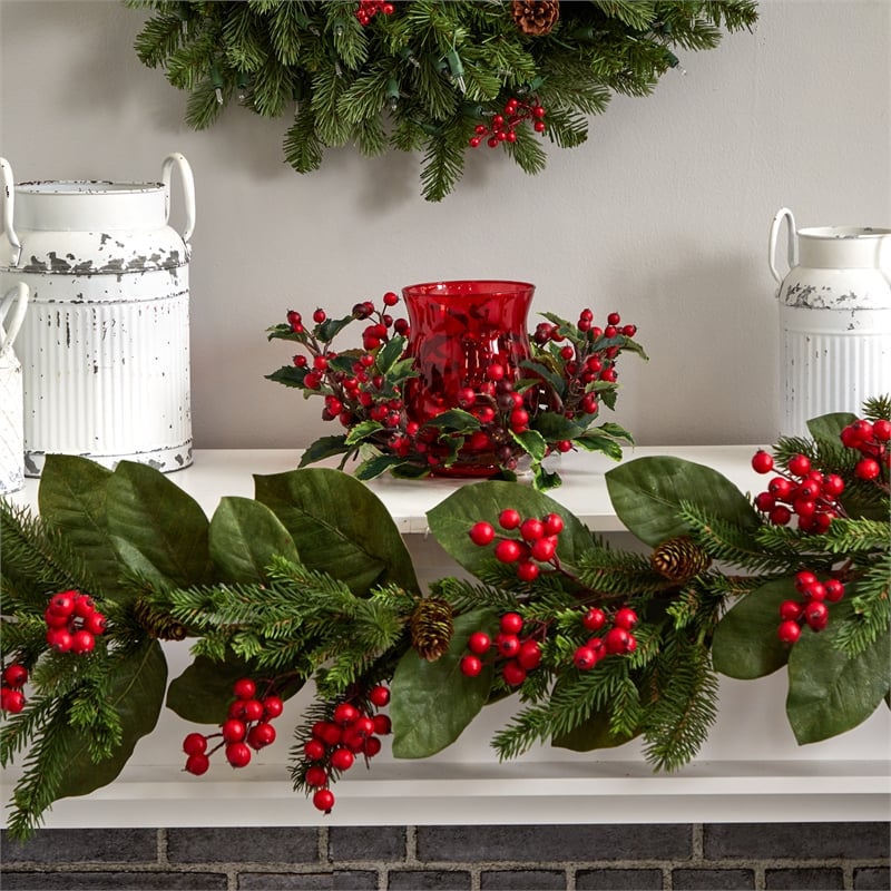 Nearly Natural Holly Berry Candelabrum in Red
