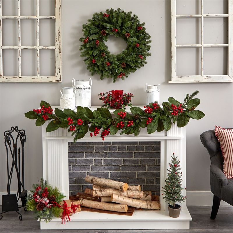 Nearly Natural Holly Berry Candelabrum in Red