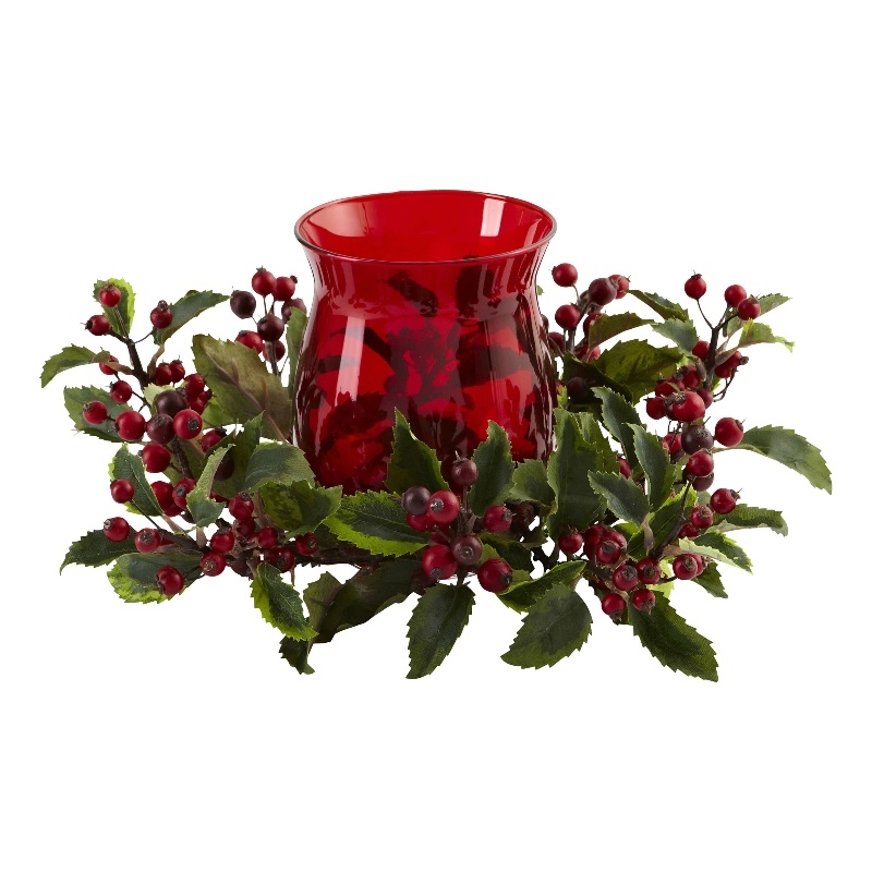Nearly Natural Holly Berry Candelabrum in Red