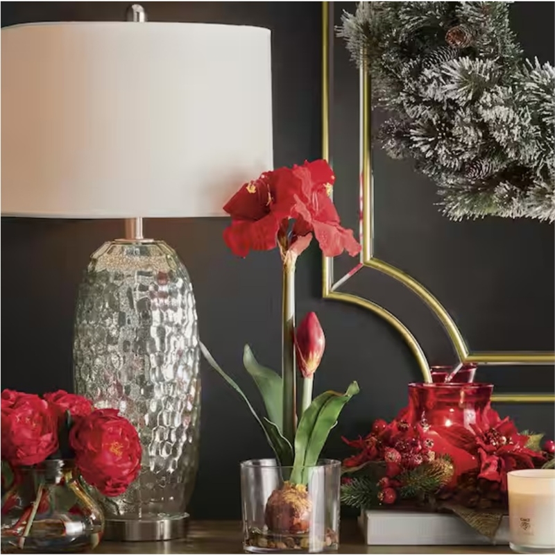 Nearly Natural Amaryllis with Round Vase in Red