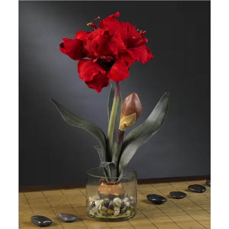Nearly Natural Amaryllis with Round Vase in Red
