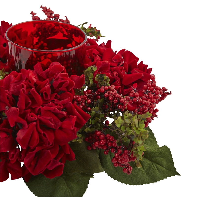 Nearly Natural Hydrangea & Berry Candelabrum in Red